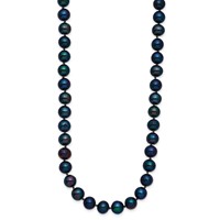 14K Yellow Gold 6-7mm Black Near-Round Freshwater Cultured Pearl Necklace, 16" view 2