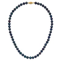 14K Yellow Gold 6-7mm Black Near-Round Freshwater Cultured Pearl Necklace, 16" view 4