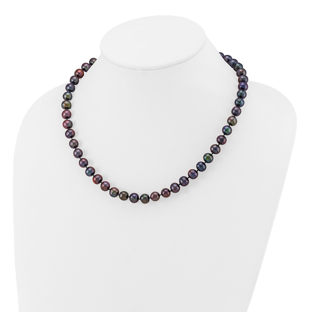 14k 8-9mm Black Near-Round Freshwater Cultured Pearl 18 inch Necklace (BPN080-18)