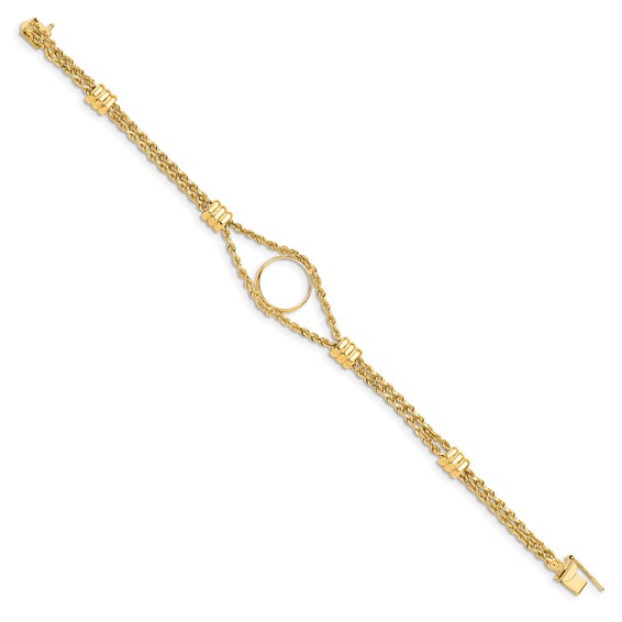 14k Rope Chain with 4 Stations Coin Bracelet                          
