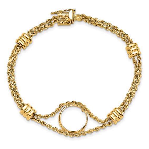 14k Rope Chain with 4 Stations Coin Bracelet                          