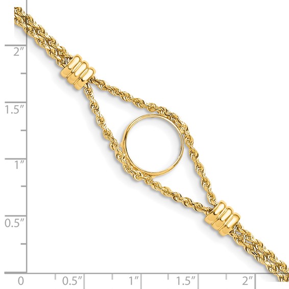 14k Rope Chain with 4 Stations Coin Bracelet                          