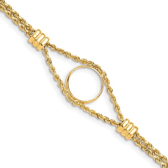 14k Rope Chain with 4 Stations Coin Bracelet                          