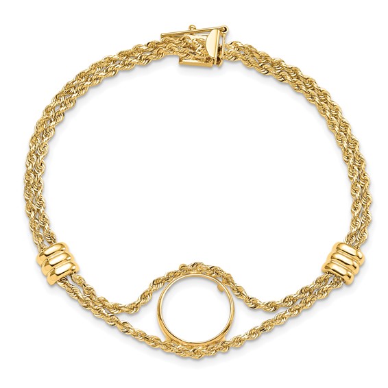 14k Rope Chain with 2 Stations Coin Bracelet