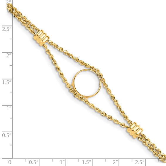 14k Rope Chain with 2 Stations Coin Bracelet