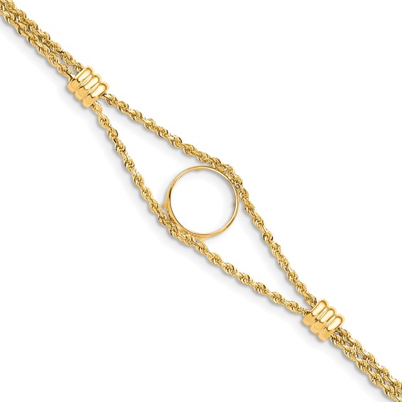 14k Rope Chain with 2 Stations Coin Bracelet