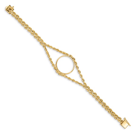 Wideband Distinguished Coin Jewelry 14k Polished Double Rope 21.6mm Prong Coin Bezel Bracelet