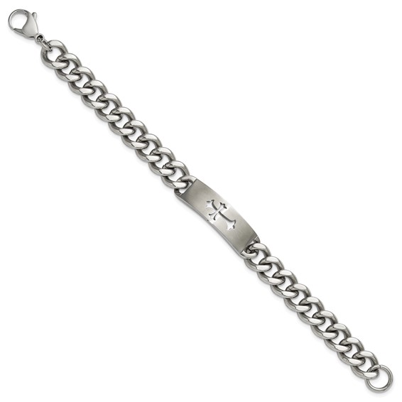 STAINLESS STEEL BRACELET 8.5", WITH CUT OUT CROSS -