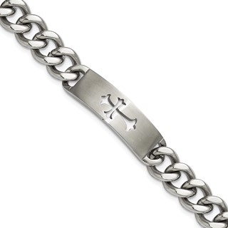 STAINLESS STEEL BRACELET 8.5", WITH CUT OUT CROSS -