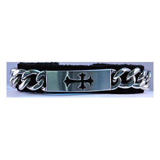 STAINLESS STEEL BRACELET 8.5', WITH CUT OUT CROSS -