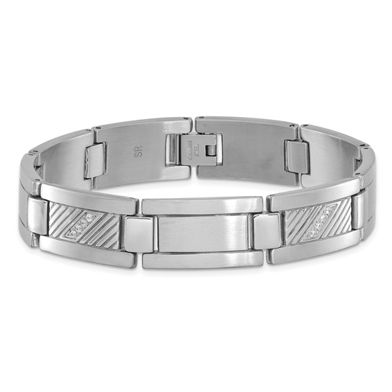STAINLESS STEEL BRACELET WITH CZ - 8.5" -