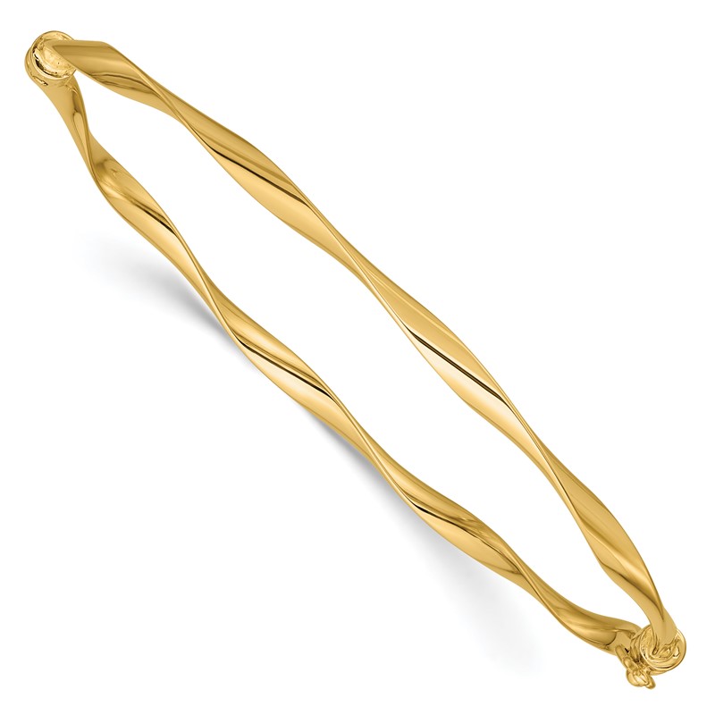 14K Polished Twisted Hinged Bangle
