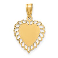 14K Yellow Gold Polished and Satin Scalloped Border Engravable Heart Pendant view 3
