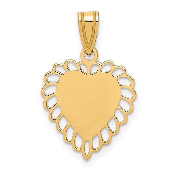 14K Polished and Satin Scalloped Border Engravable Heart Pendant