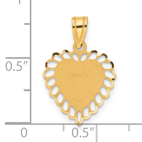 14K Polished and Satin Scalloped Border Engravable Heart Pendant