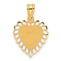 14K Yellow Gold Polished and Satin Scalloped Border Engravable Heart Pendant view 1