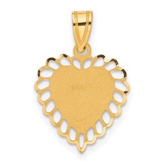 14K Polished and Satin Scalloped Border Engravable Heart Pendant
