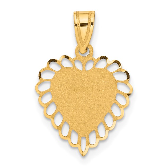 14K Polished and Satin Scalloped Border Engravable Heart Pendant