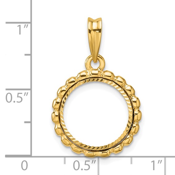 Wideband Distinguished Coin Jewelry 14k Polished and Diamond-cut with Beaded Edge 13.0mm Prong Coin Bezel Pendant