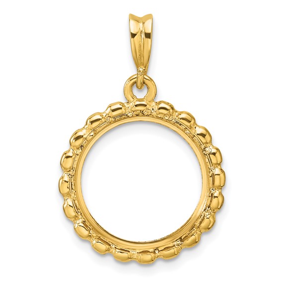 Wideband Distinguished Coin Jewelry 14k Polished and Diamond-cut with Beaded Edge 15.0mm Prong Coin Bezel Pendant