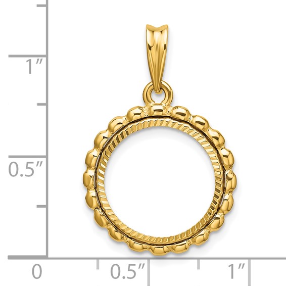 Wideband Distinguished Coin Jewelry 14k Polished and Diamond-cut with Beaded Edge 15.0mm Prong Coin Bezel Pendant