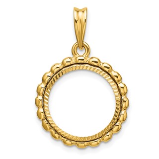 Wideband Distinguished Coin Jewelry 14k Polished and Diamond-cut with Beaded Edge 15.0mm Prong Coin Bezel Pendant
