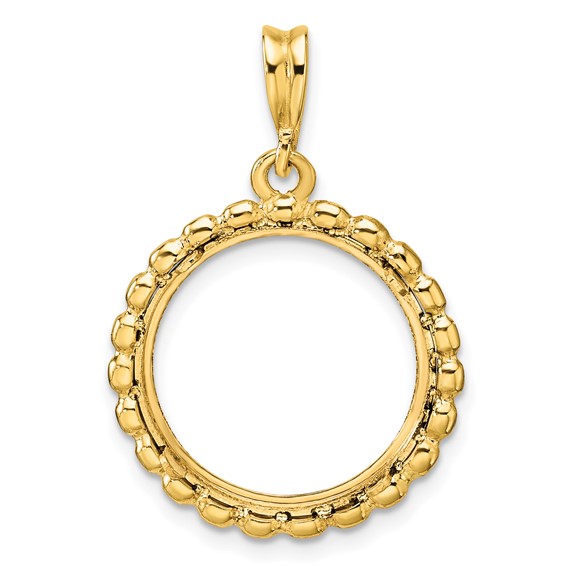 Wideband Distinguished Coin Jewelry 14k Polished and Diamond-cut with Beaded Edge 16.5mm Prong Coin Bezel Pendant