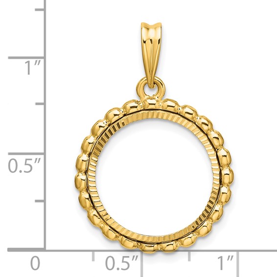 Wideband Distinguished Coin Jewelry 14k Polished and Diamond-cut with Beaded Edge 16.5mm Prong Coin Bezel Pendant