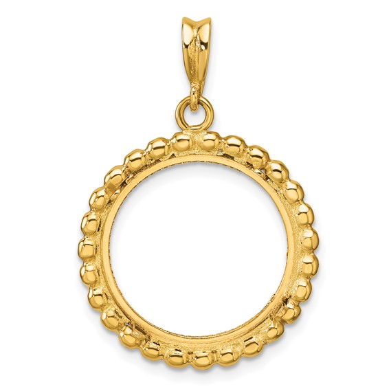 Wideband Distinguished Coin Jewelry 14k Polished and Diamond-cut with Beaded Edge 17.8mm Prong Coin Bezel Pendant
