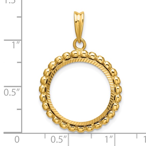 Wideband Distinguished Coin Jewelry 14k Polished and Diamond-cut with Beaded Edge 17.8mm Prong Coin Bezel Pendant