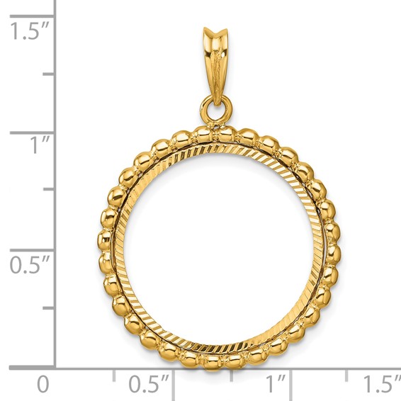 Wideband Distinguished Coin Jewelry 14k Polished and Diamond-cut with Beaded Edge 21.6mm Prong Coin Bezel Pendant