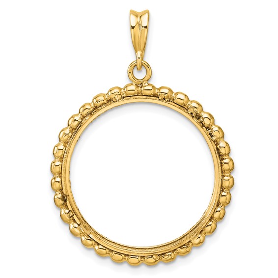 Wideband Distinguished Coin Jewelry 14k Polished and Diamond-cut with Beaded Edge 22.0mm Prong Coin Bezel Pendant