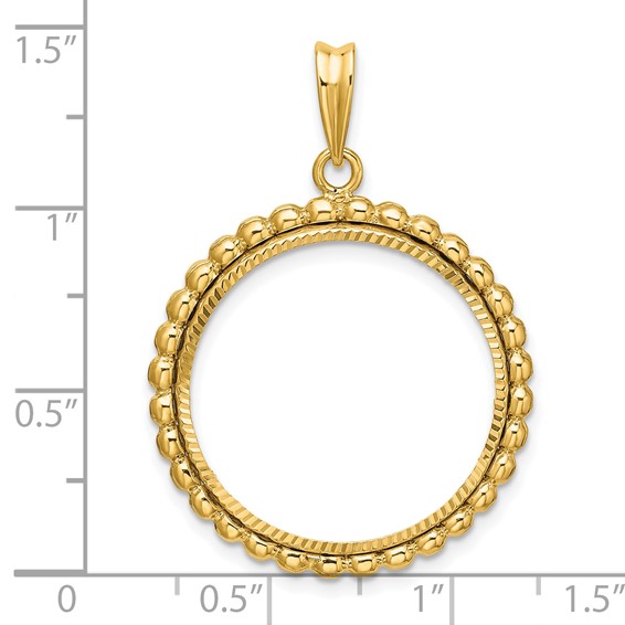 Wideband Distinguished Coin Jewelry 14k Polished and Diamond-cut with Beaded Edge 22.0mm Prong Coin Bezel Pendant
