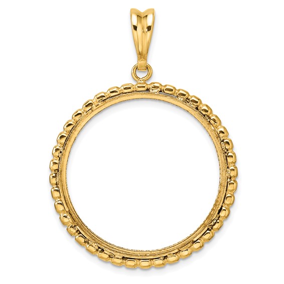 Wideband Distinguished Coin Jewelry 14k Polished and Diamond-cut with Beaded Edge 27.0mm Prong Coin Bezel Pendant