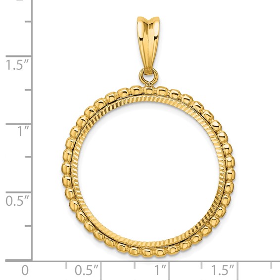 Wideband Distinguished Coin Jewelry 14k Polished and Diamond-cut with Beaded Edge 27.0mm Prong Coin Bezel Pendant