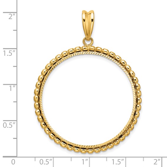Wideband Distinguished Coin Jewelry 14k Polished and Diamond-cut with Beaded Edge 32.7mm Prong Coin Bezel Pendant