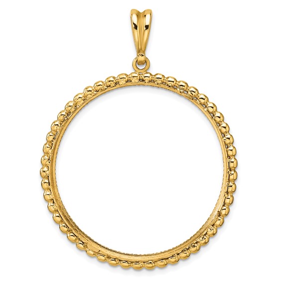 Wideband Distinguished Coin Jewelry 14k Polished and Diamond-cut with Beaded Edge 34.2mm Prong Coin Bezel Pendant