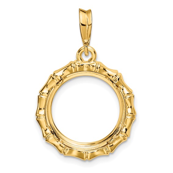 14ky Polished Bamboo Prong Coin Bezel Pendant                         