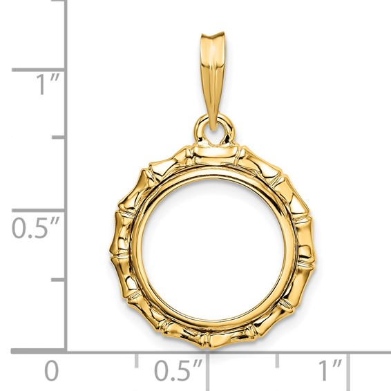 14ky Polished Bamboo Prong Coin Bezel Pendant                         