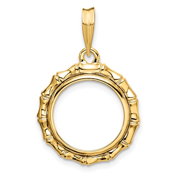 14ky Polished Bamboo Prong Coin Bezel Pendant                         