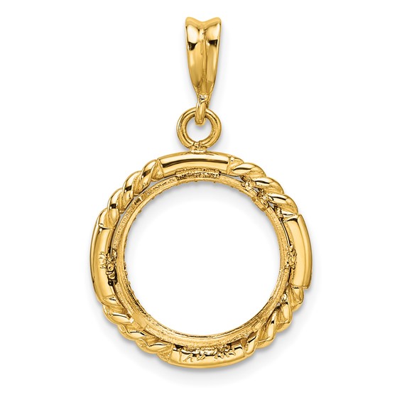 Wideband Distinguished Coin Jewelry 14k Polished Quadruple Twist and Diamond-cut 13.0mm Prong Coin Bezel Pendant