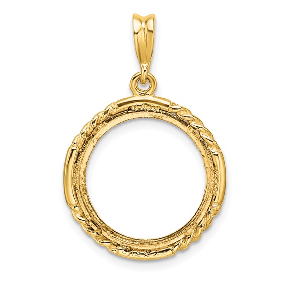 Wideband Distinguished Coin Jewelry 14k Polished Quadruple Twist and Diamond-cut 16.0mm Prong Coin Bezel Pendant