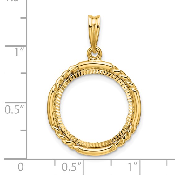 Wideband Distinguished Coin Jewelry 14k Polished Quadruple Twist and Diamond-cut 16.5mm Prong Coin Bezel Pendant