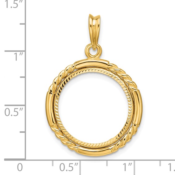 Wideband Distinguished Coin Jewelry 14k Polished Quadruple Twist and Diamond-cut 17.8mm Prong Coin Bezel Pendant