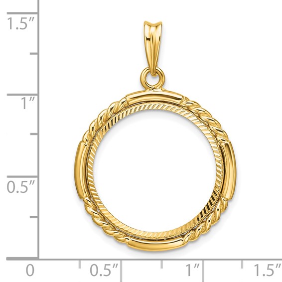 Wideband Distinguished Coin Jewelry 14k Polished Quadruple Twist and Diamond-cut 20.0mm Prong Coin Bezel Pendant