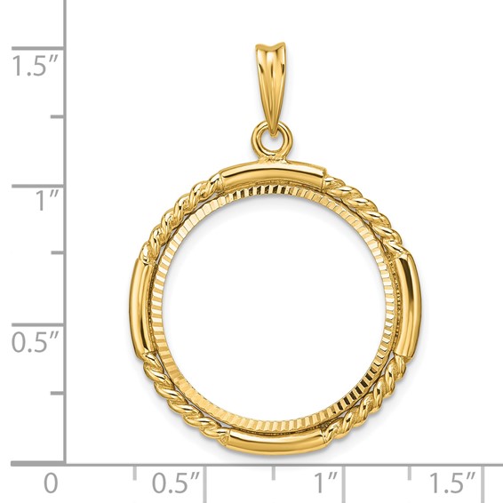 Wideband Distinguished Coin Jewelry 14k Polished Quadruple Twist and Diamond-cut 21.6mm Prong Coin Bezel Pendant