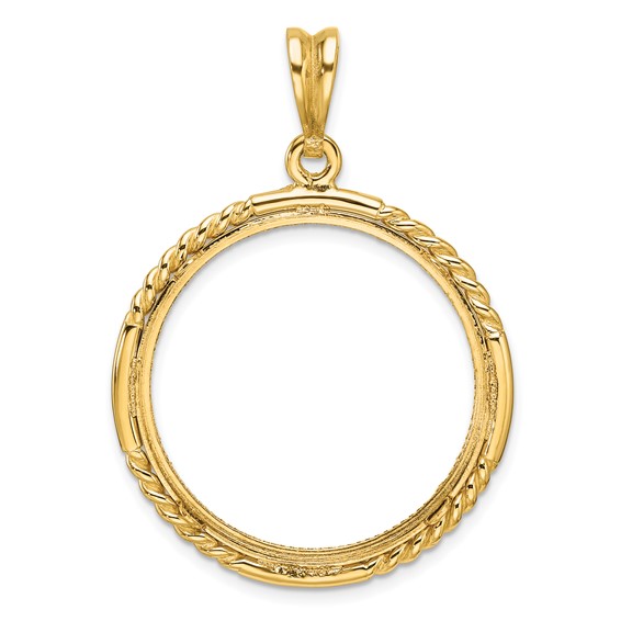 Wideband Distinguished Coin Jewelry 14k Polished Quadruple Twist and Diamond-cut 27.0mm Prong Coin Bezel Pendant
