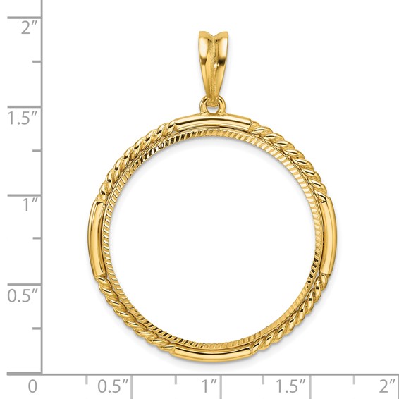 Wideband Distinguished Coin Jewelry 14k Polished Quadruple Twist and Diamond-cut 30.0mm Prong Coin Bezel Pendant