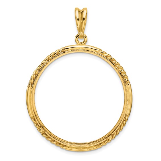 Wideband Distinguished Coin Jewelry 14k Polished Quadruple Twist and Diamond-cut 32.0mm Prong Coin Bezel Pendant