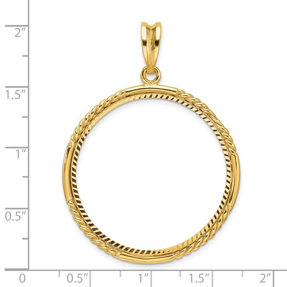 Wideband Distinguished Coin Jewelry 14k Polished Quadruple Twist and Diamond-cut 32.0mm Prong Coin Bezel Pendant
